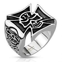 Изображение кольцо в виде кельтского креста и с черепом счастливчик spikes KL-000973